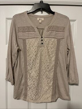 Style & Co Henley Style Beige Blouse